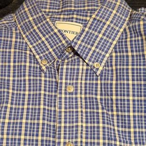 Frontier Mens XLT Blue White Plaid Long Sleeve Button Down Collar Pocket-474